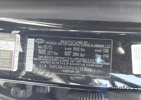 2022 Hyundai Elantra Sel из США, поврежденный, VIN 5NPLN4AG5NH073313